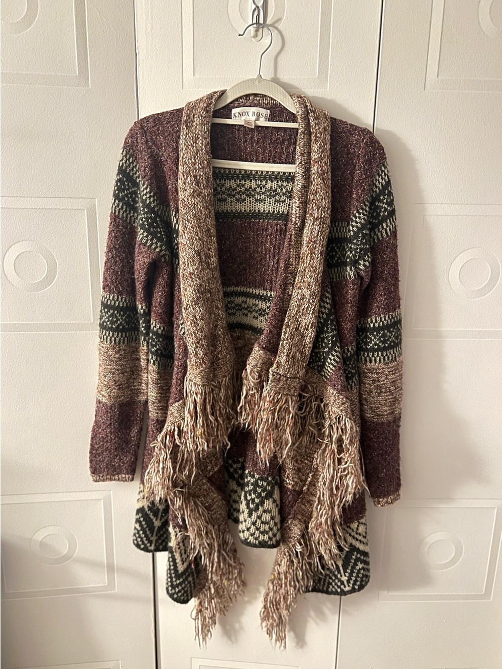 Knox Rose Women's Marled Fringe Waterfall Open Cardigan Boho Size XS